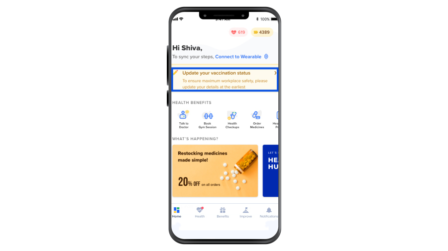 Updating vaccination status on the ekincare app