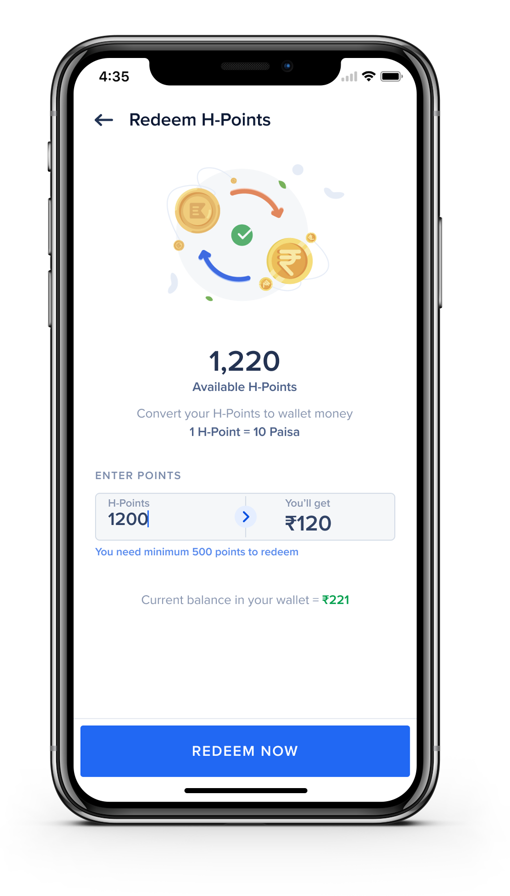 "Redeem H-Points for ekincare wallet money "